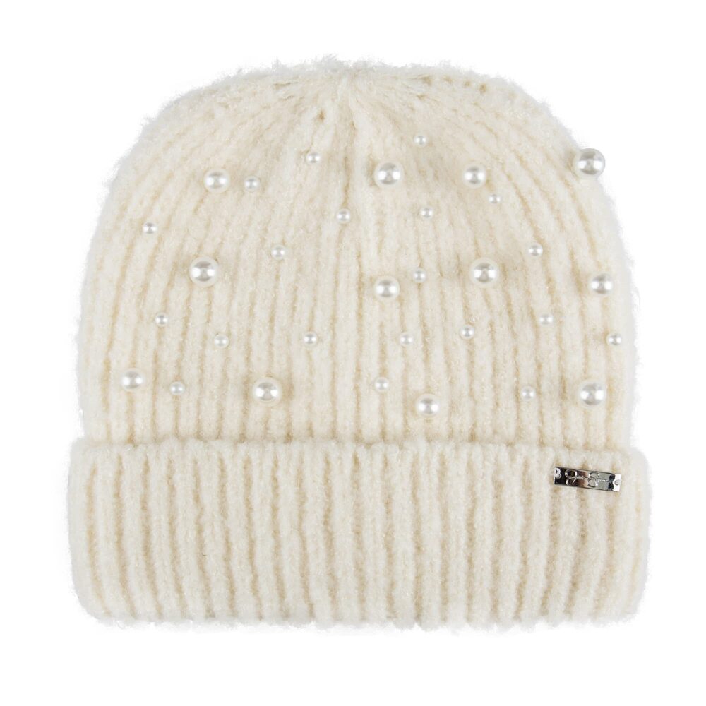 8944 Warm Cozy Knit Cuffed Beanie Hat, Ivory Pearl, One Size